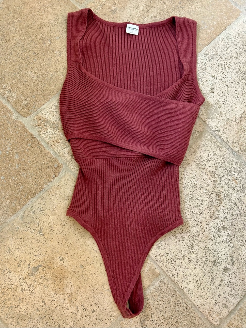 Abercrombie & Fitch Ribbed Knit Bodysuit in Dusty Rose, Size Small